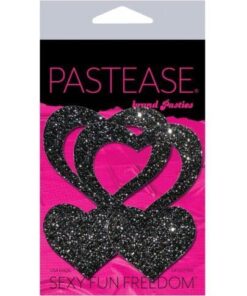 Pastease Glitter Peek a Boob Hearts - Black O/S