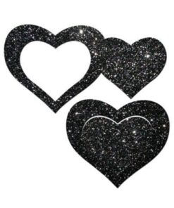 Pastease Glitter Peek a Boob Hearts - Black O/S