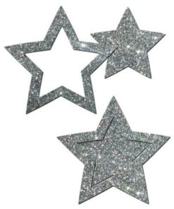 Pastease Glitter Peek a Boob Stars - Silver O/S