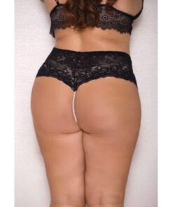 Lace & Pearl Boyshort w/Satin Bow Accents Black 1X/2X