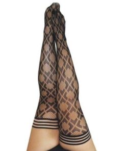 Kix'ies Elle Fishnet Diamond Thigh High Black D