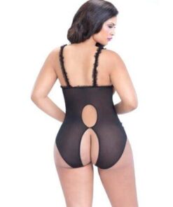 Lace Open Cup & Crotchless Teddy Black QN