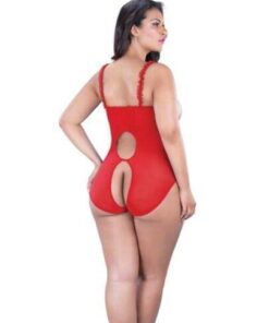 Lace Open Cup & Crotchless Teddy Red QN