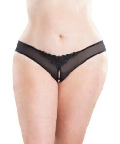 Crotchless Thong w/Pearls Black 3X/4X