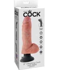 King Cock 8" Vibrating Cock w/Balls - Flesh