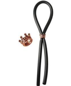 Bolo Silicone Lasso w/Rose Gold Crown Slider Ring - Black