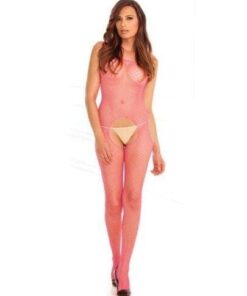 Rene Rofe Industrial Net Suspender Bodystocking Pink O/S