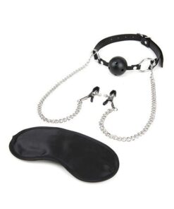 Lux Fetish Breathable Ball Gag w/Adjustable Pressure Nipple Clamps