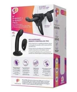 Pegasus 6" Rechargeable P-Spot G-Spot Peg w/Adjustable Harness & Remote Set - Black