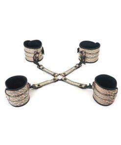 Spartacus Faux Leather Wrist & Ankle Restraints w/Hog Tie - Gold