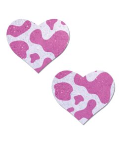 Pastease Premium Cow Print Glittery Velvet Heart - Pink Strawberry O/S