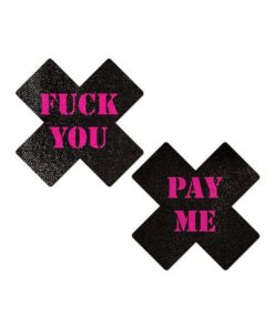 Pastease Premium Fuck You Pay Me Cross - Black/Pink O/S