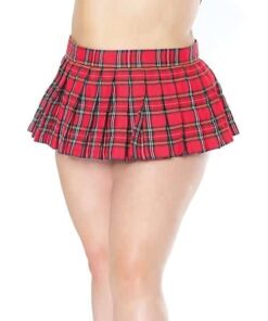 Woven Plaid Pleated Skirt w/Velcro Closure Red OS/XL