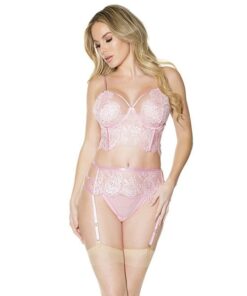 Crystal Pink Longline Bra Garter Belt & Panty Pink LG