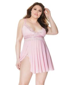 Crystal Pink Babydoll w/Lightly Padded Cups & Thong Pink/Silver 3X/4X