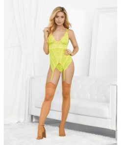 Neons Bustier w/Nude Hose & G-String Neon Lime XL