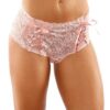 Bottoms Up Magnolia Stretch Lace Crotchless Panty w/Ribbon Lace Up Front Light Pink L/XL