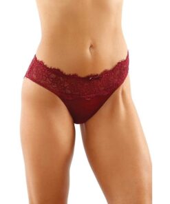 Bottoms Up Ivy Eyelash Lace Panty w/Criss Cross Back & Bow Trims Garnet L/XL