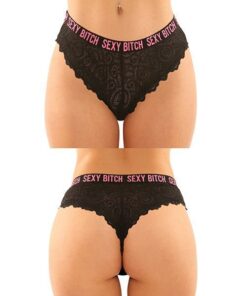 Vibes Buddy Sexy Bitch Lace Panty & Micro Thong Black/PNK L/XL