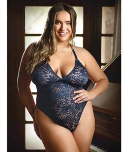 Curve Cara Stretch Lace Teddy w/Snap Crotch Ink Blue 1X/2X