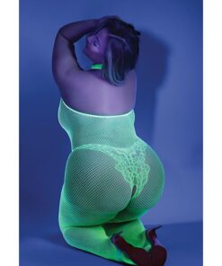 Glow Black Light Crotchless Bodystocking Neon Green QN