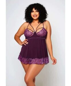 Cross Dye Lace & Microfiber Babydoll & G-String Purple 1X