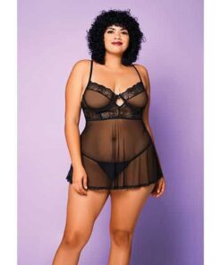 Soft Mesh Babydoll & G-String Black 3X