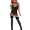 Lust Madame Corset w/Metal Garters & G-String Black L/XL