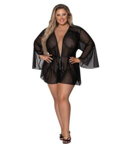 Modern Romance Flowing Short Robe Black 2X