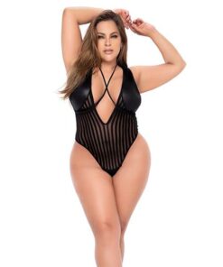 Shadow Stripe Bodysuit w/Harness Black 3X/4X