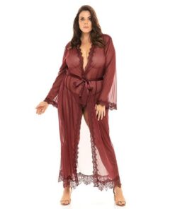 Provence Eyelash Lace Floor Length Robe Zinfandel 1X/2X