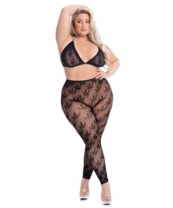 Pink Lipstick All About Leaf Bra & Leggings Black QN