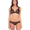 Rene Rofe Naughty Knickers Heart Mesh Peek a Boo Bra & Panties Black S/M