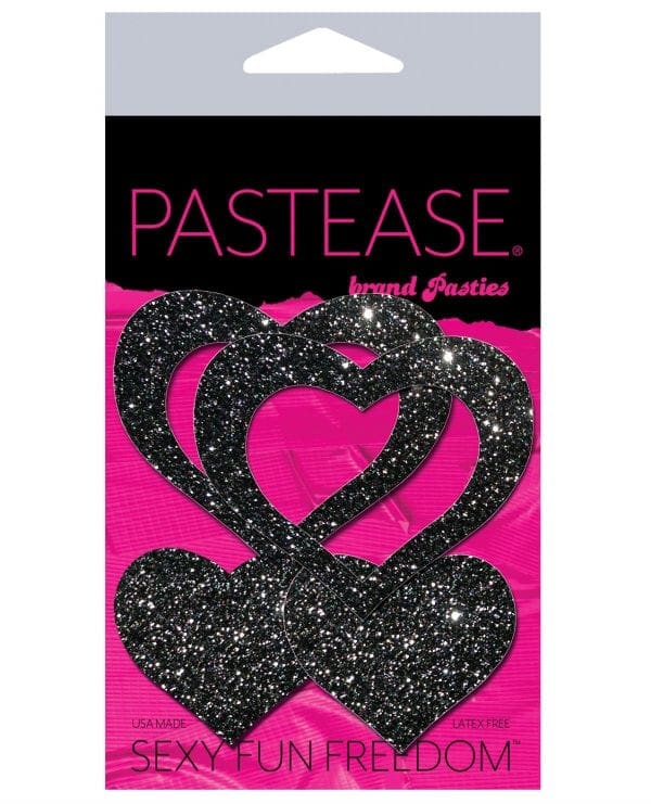 Pastease Glitter Peek a Boob Hearts - Black O/S