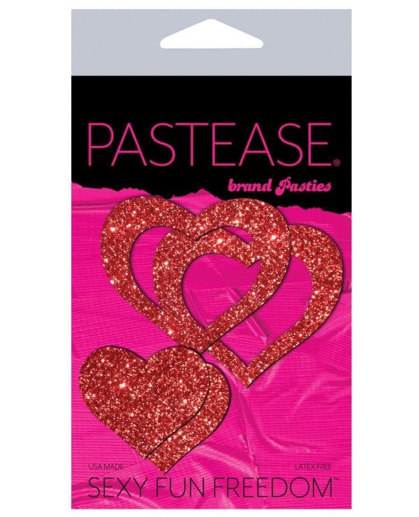 Pastease Glitter Peek a Boob Hearts - Red O/S