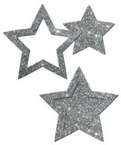 Pastease Glitter Peek a Boob Stars - Silver O/S