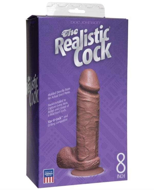 8" Realistic Cock w/Balls - Brown