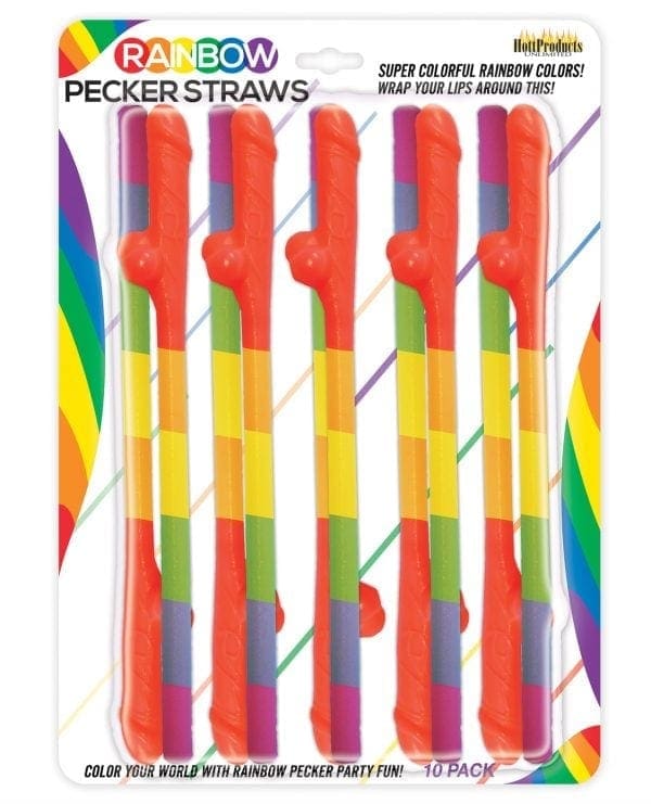 Rainbow Pecker Straws Pack of 10