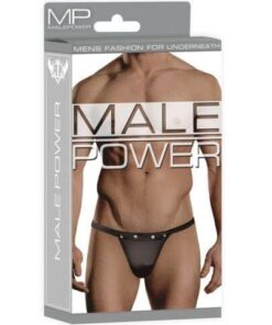 Male Power Rip off Thong w/Studs Black L/XL