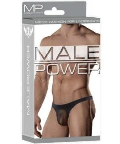 Male Power Sheer Nylon Lycra Pouch Thong Black L/XL