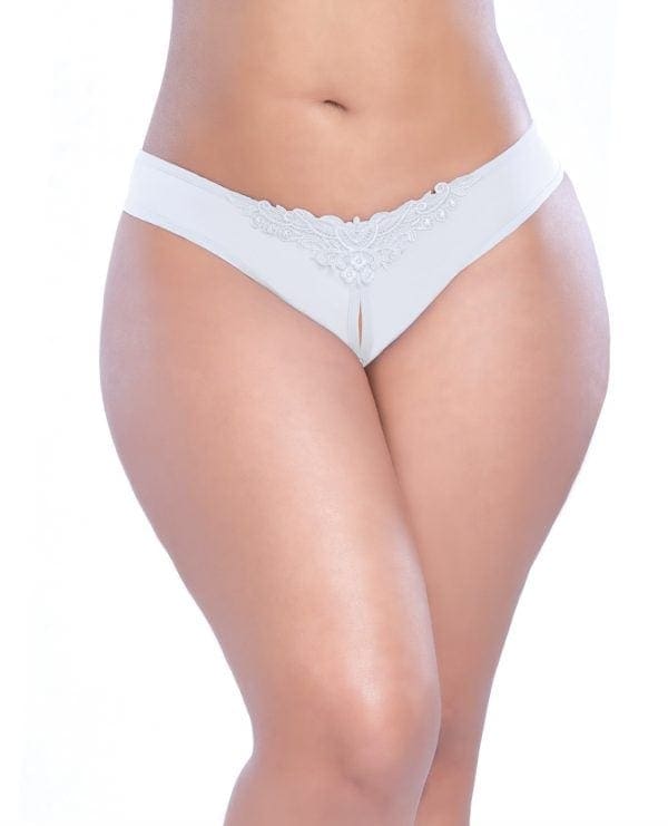 Crotchless Thong w/Pearls White 1X/2X
