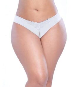 Crotchless Thong w/Pearls White 3X/4X