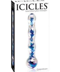 Icicles No. 8 Hand Blown Glass Massager - Clear w/Inside Blue Swirls