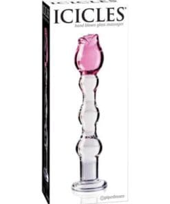 Icicles No. 12 Hand Blown Glass Massager - Clear w/Rose Tip