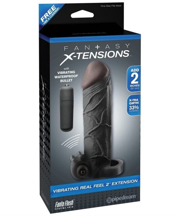 Fantasy X-tensions Vibrating Real Feel 2" Extension w/Ball Strap - Black