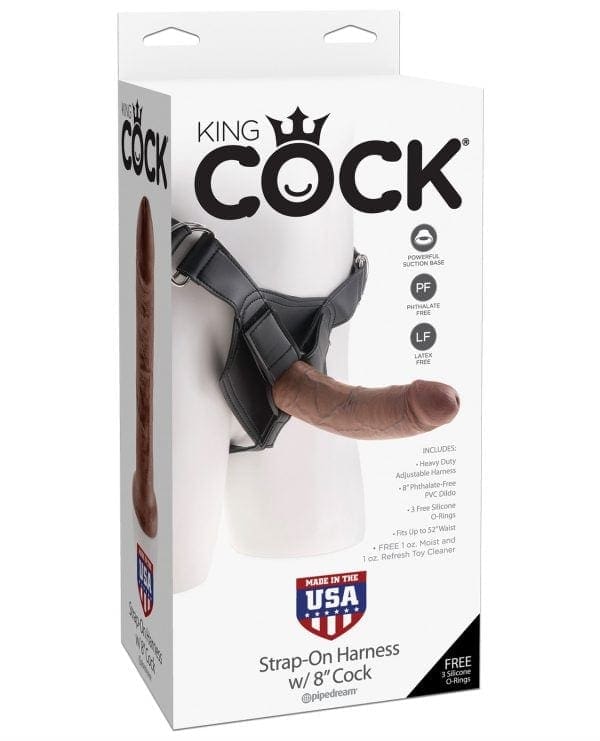 King Cock Strap On Harness w/8" Cock - Brown