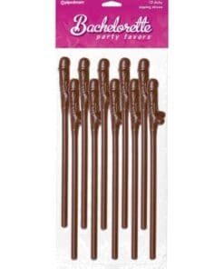 Bachelorette Party Favors Pecker Straws - Brown Pack of 10