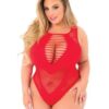 Pink Lipstick Low Blow Cut Out Bodysuit Red QN