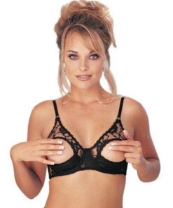 Lace Underwire Open Tip Bra w/Adjustable Straps & Back Black 36