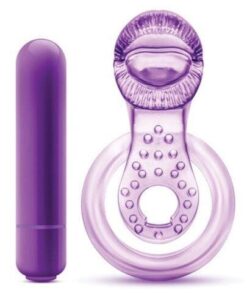 Blush Play with Me Lick it Vibrating Double Strap Cockring - Purple